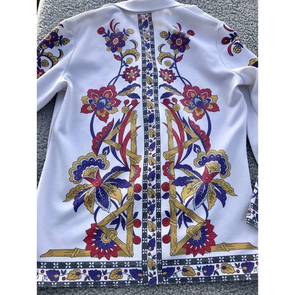 Vtg 60s Rare Smartique Polyester Mod Floral Geo Blouse Shirt 36 M Boho Disco HTF - Picture 10 of 16